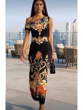 COMINO COUTURE Women's Floral Off-Shoulder Maxi Dress Size L